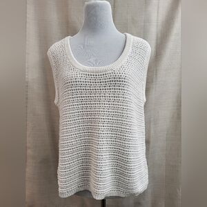 Ann Taylor Weekend Women's Ivory Rib Stitch Sleeveless Sweater Vest Sz Large NWT